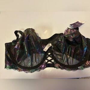 Cacique Iridescent Black and Purple Lace Bra